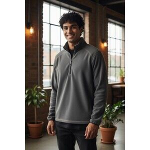 Eddie Bauer  Pullover Long Sleeve Quarter Zip Fleece Sweatshirt Gray Men's L